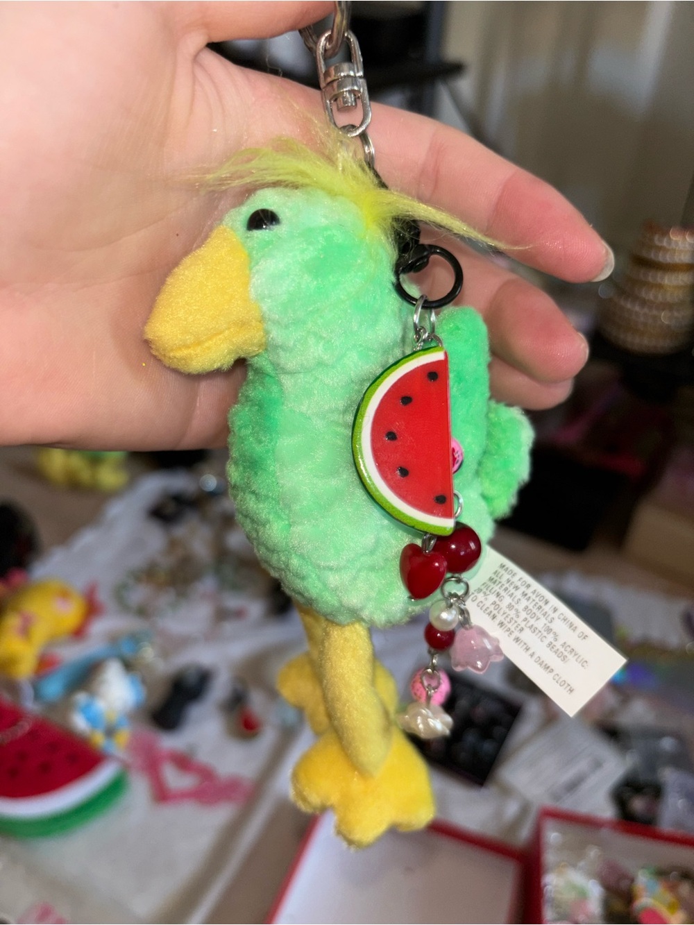 NEW Green Bird Keychain with Decorative Charms